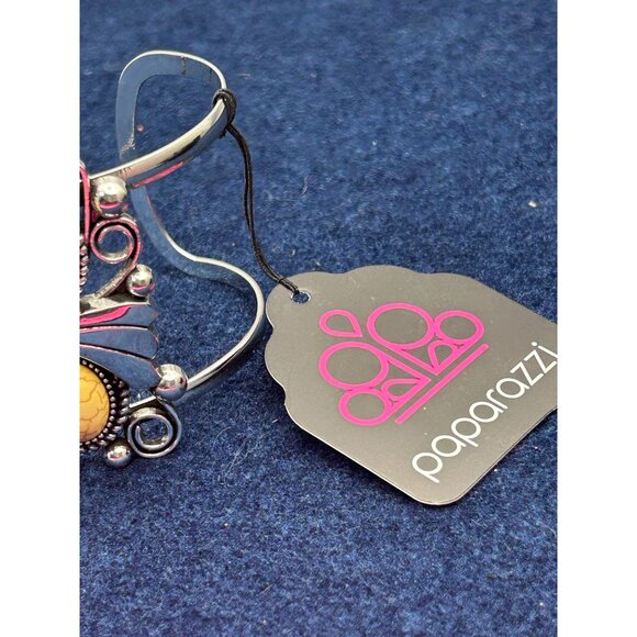 Paparazzi Mojave Flower Girl Yellow Stone Cuff Bracelet With Silver Floral boho - Picture 2 of 6